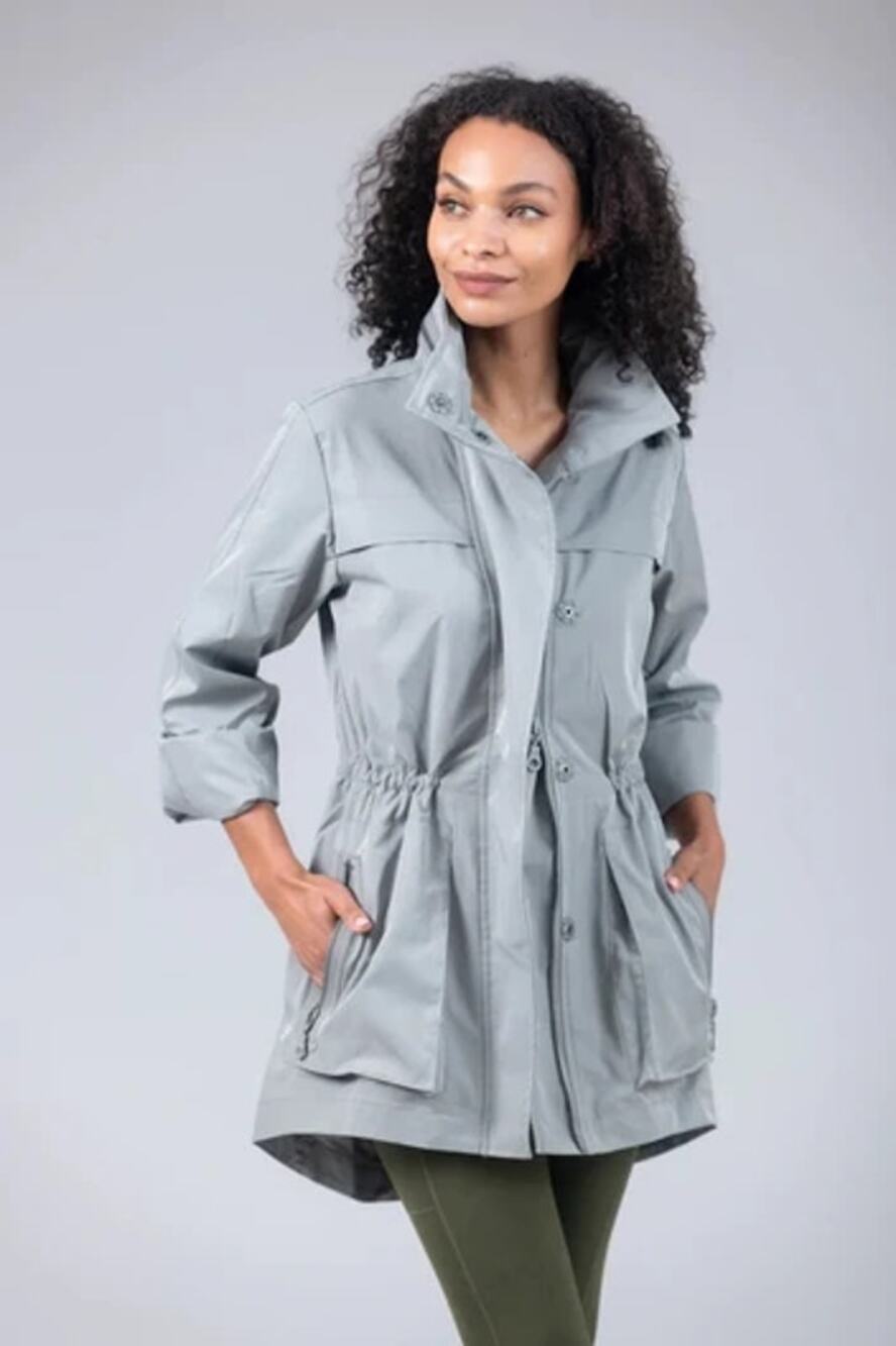 Anorak Rain Jacket Gray Utility Zippered Snap Button Outerwear Women's Medium
